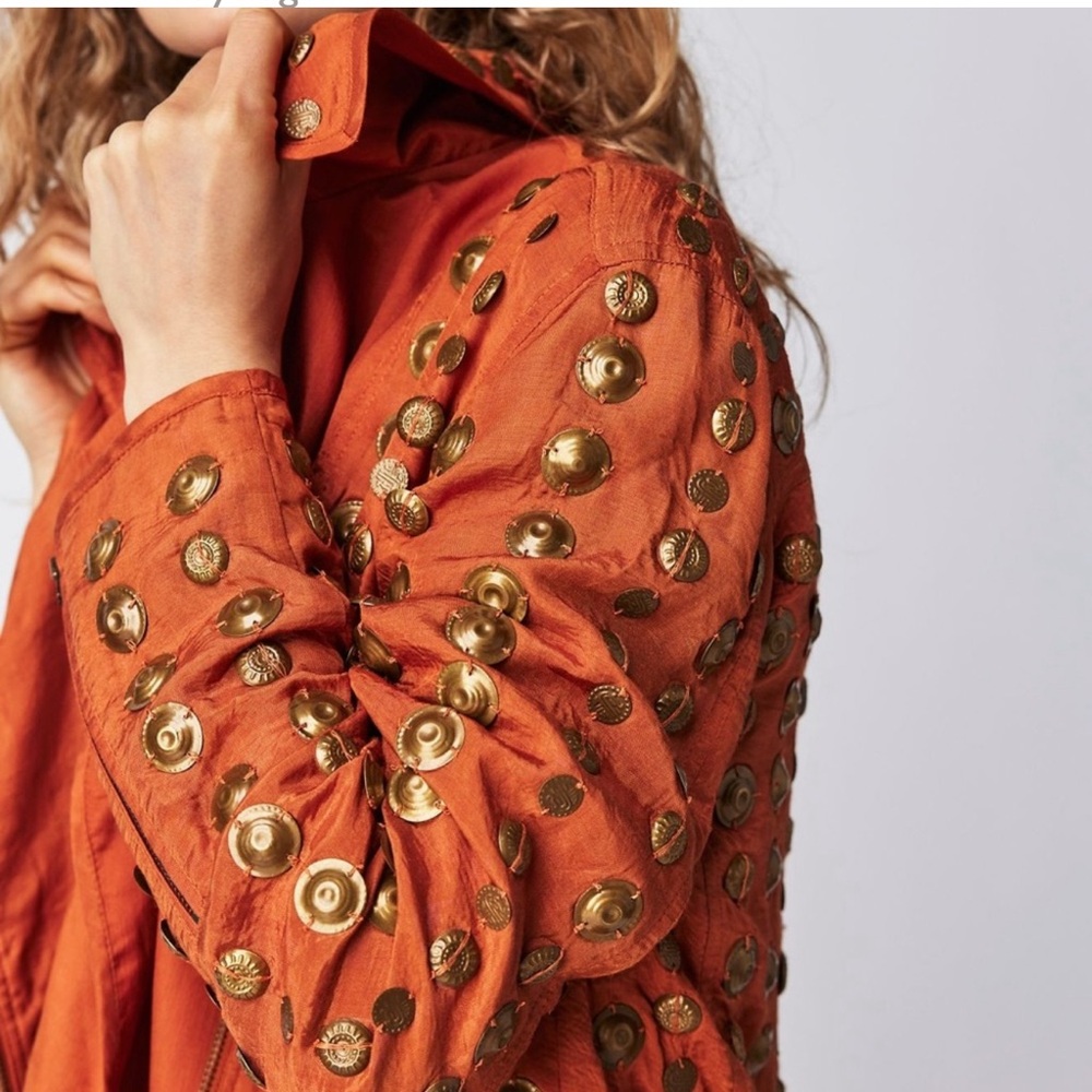 Free People Orange Jacket with Gold Studs - Picture 2 of 6